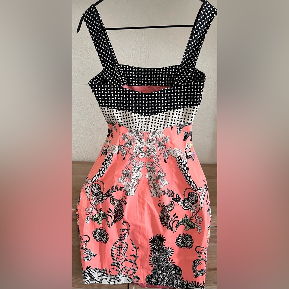 Versace Coral, Black & White Patterned Midi Dress
